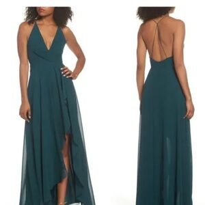 Jenny Yoo Farrah Ruffle Chiffon Gown- Caspian Sea